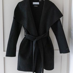 Tahari Belted Wrap Black Wool Coat - Petite Medium